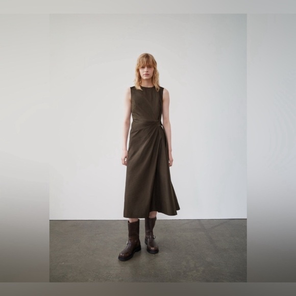 Zara ZW Collection Brown Wrap Sleeveless Midi Dress. Size small - Picture 1 of 8